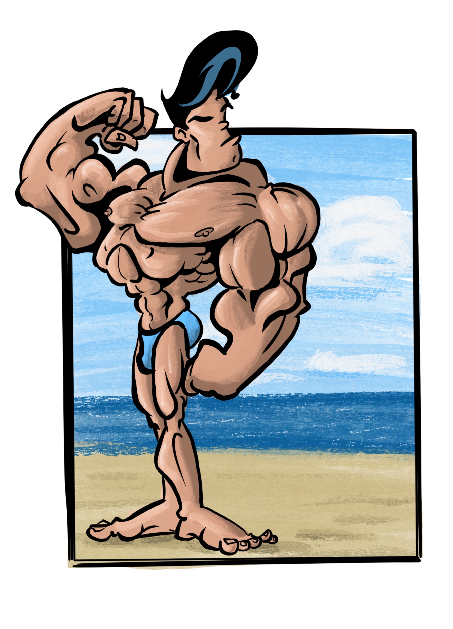 Bodybuilder character illustration.