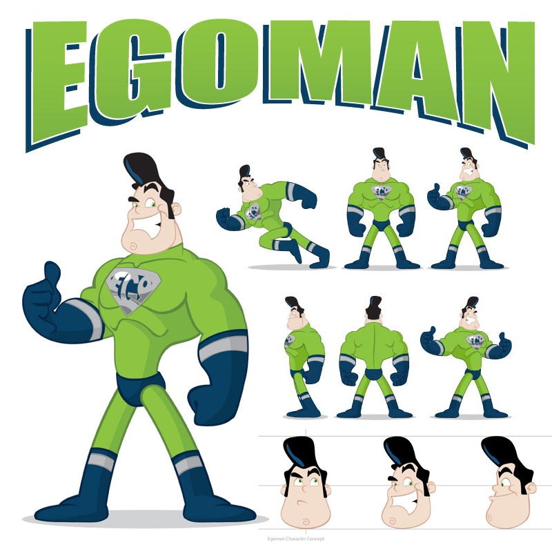 Egoman character sheet illustration.