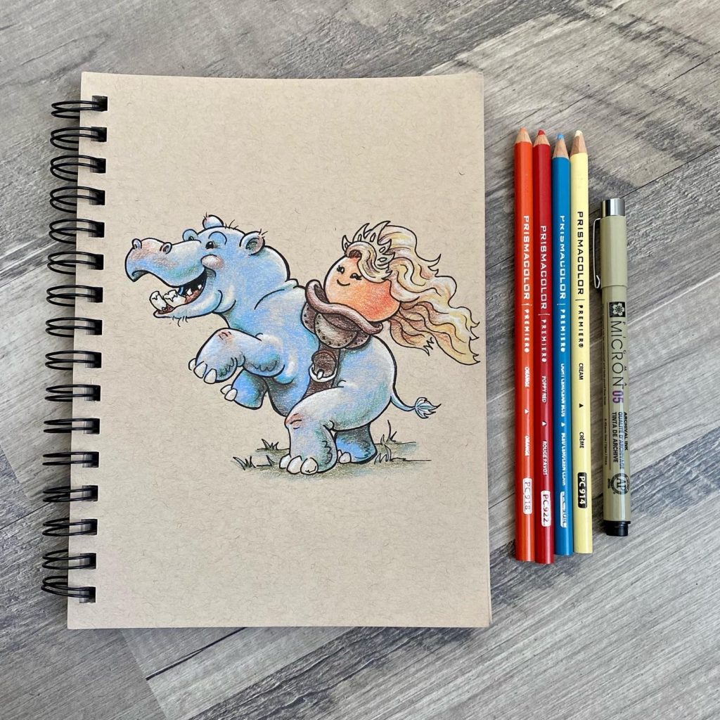 Orange princess hippo character illustration.